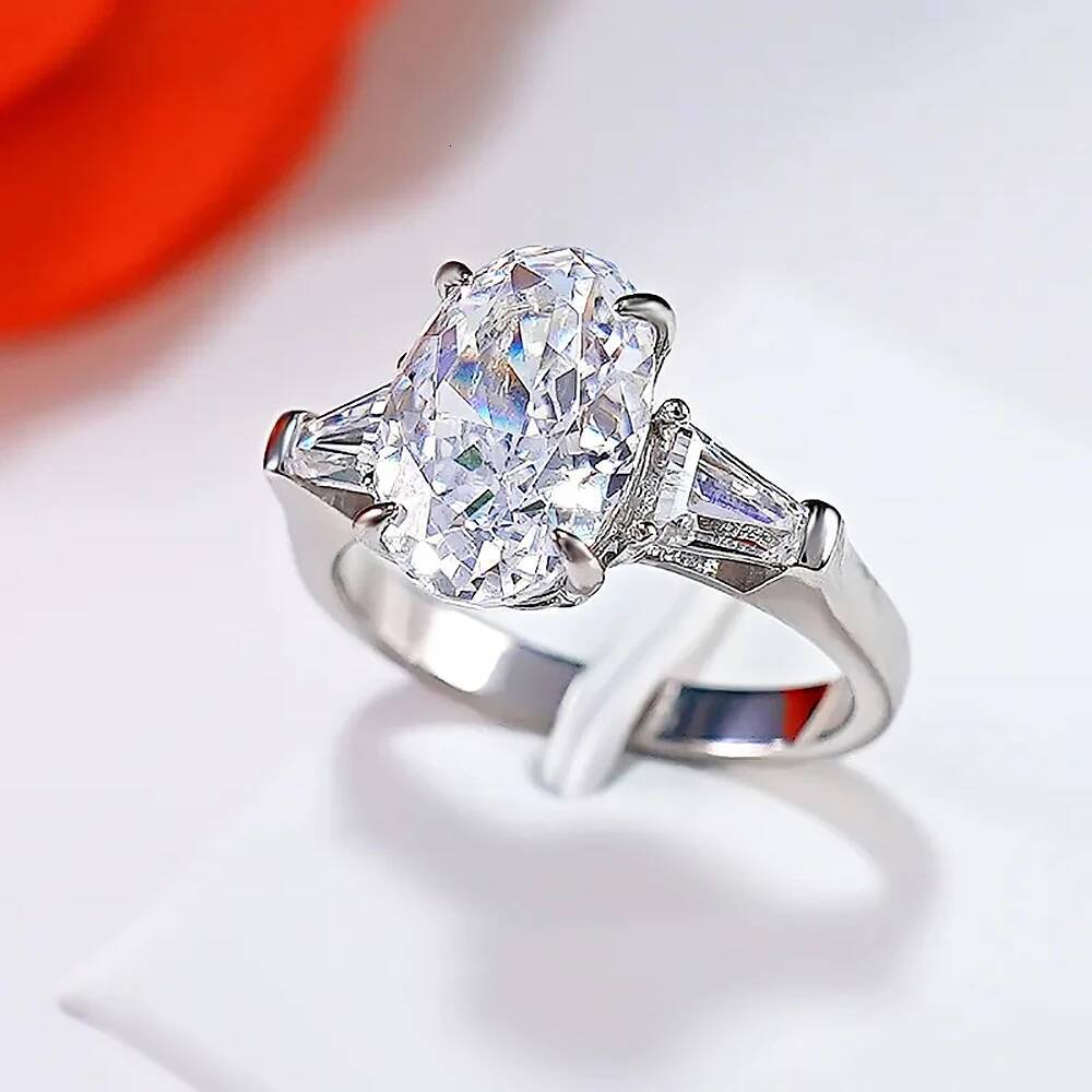 3/4/10Carat Oval Tapered Cut Moissanite Diamond Engagement Rings with Certificates S925 Silver 3-Stone Wedding Ring for Women
