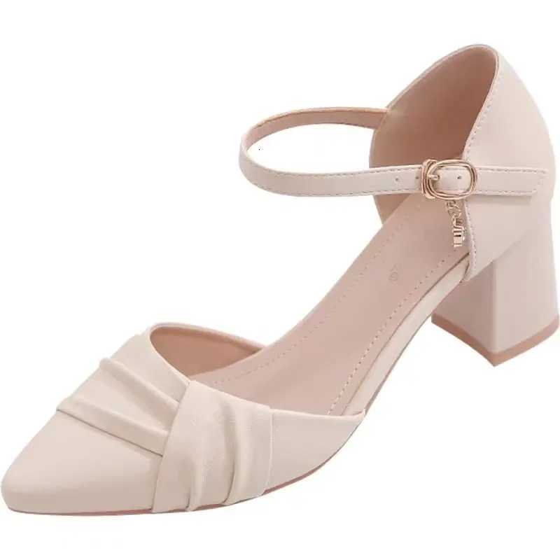 Womens Shoes Lady Cute Pointed Toe Beige Office Career Work Pumps Women Fashion Buckle Strap Spring Summer Heel Shoes GA323 W250814