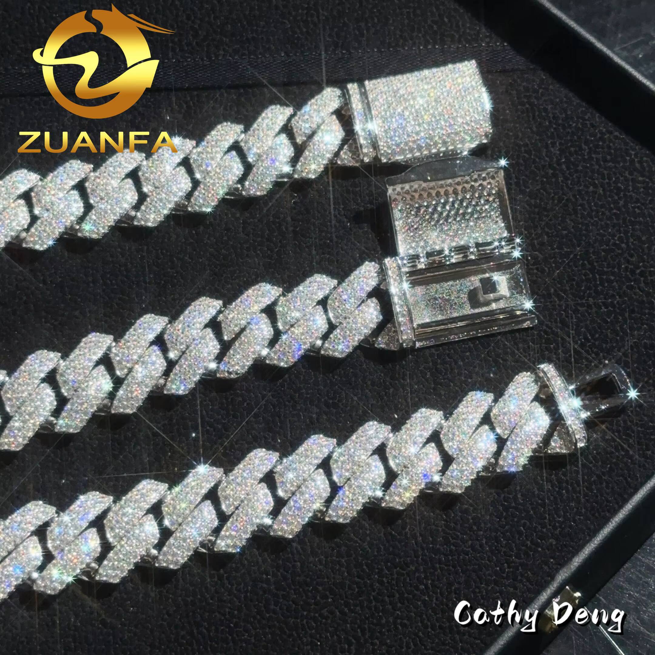 Instock Hip Hop Jewelry 3 Rows 18mm Moissanite Cuban Link Chain S925 Silver Iced Out Moissanite Cuban Link Bracelet Pass Tester