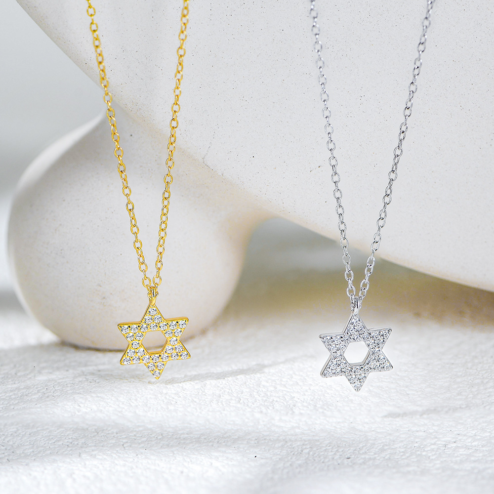 S Pure Inlaid Dia Hexagram Pendant Necklace for Women High-end Ins Micro-inlaid Zirconia Clavicle Chain Sier Jewelry Jewelry for Women
