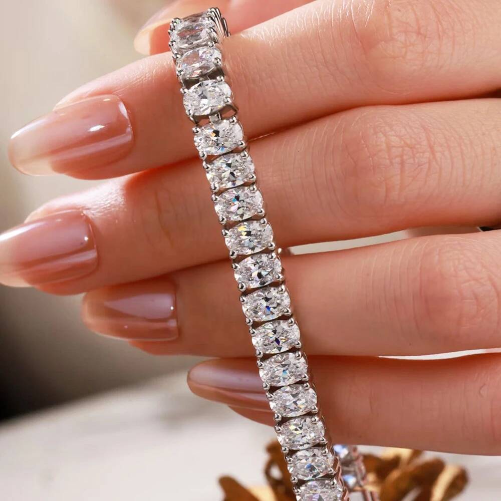 BXINY 0.5Carat Oval Cut Moissanite Tennis Bracelets S925 Silver 18K Gold Plated for Women Men HipHop Jewelry Gifts GRA Certified