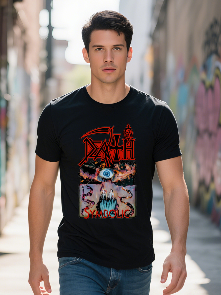 Men S Death Skull Graphic T-Shirt Black Casual Crew Neck Tee with Bold DEATH SKEletal Print Vibrant Psychedelic