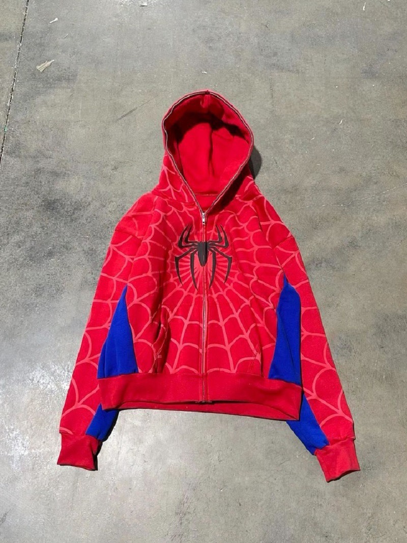 Men's Hoodie Y2k clothing Spider web Red hoodie sweatshirt zipper warm Harajuku punk grunge Women Hip hop sweatshirt Hoodie