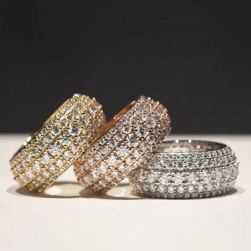 Custom Eternity Band 5 Rows Dia Real 10K 14K Solid Gold Moissanite Hip Hop Men Ring