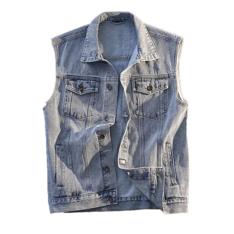 Trendy Mens Denim Vest Slim Fit Solid Color Cotton Breathable Casual Waistcoat Comfortable Sleeveless Shirt 250805