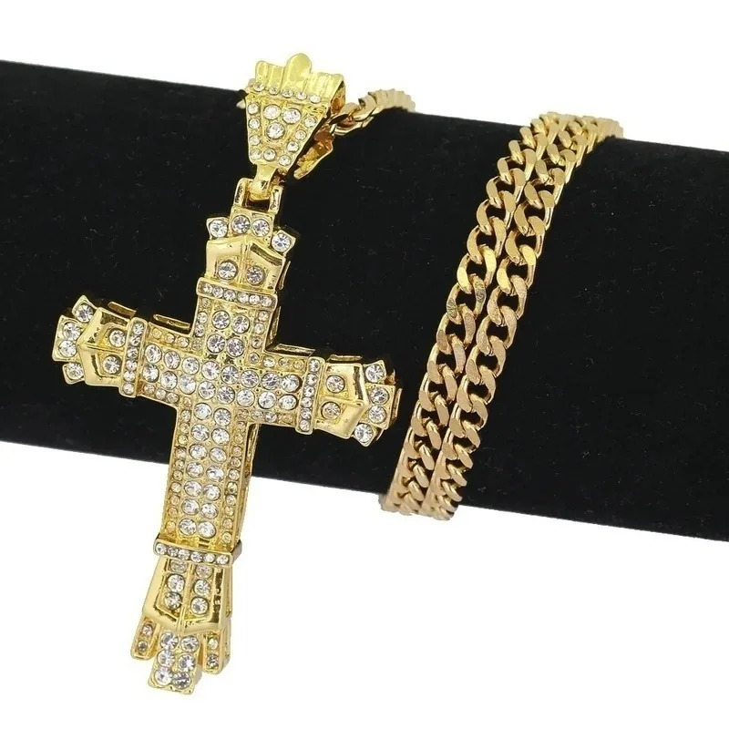 Mens Jewellery Cross Necklace Chain for Men Stainless Steel Necklace Men Hip Hop Jewelry Rhinestone Religious Pendant Collares 250812