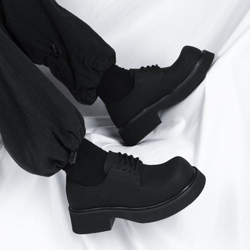 Big Toe Derby for High-End Commuter Black Thick-Soled Trendy Shoes Men 2023 New Height-Increasing Japanese Style