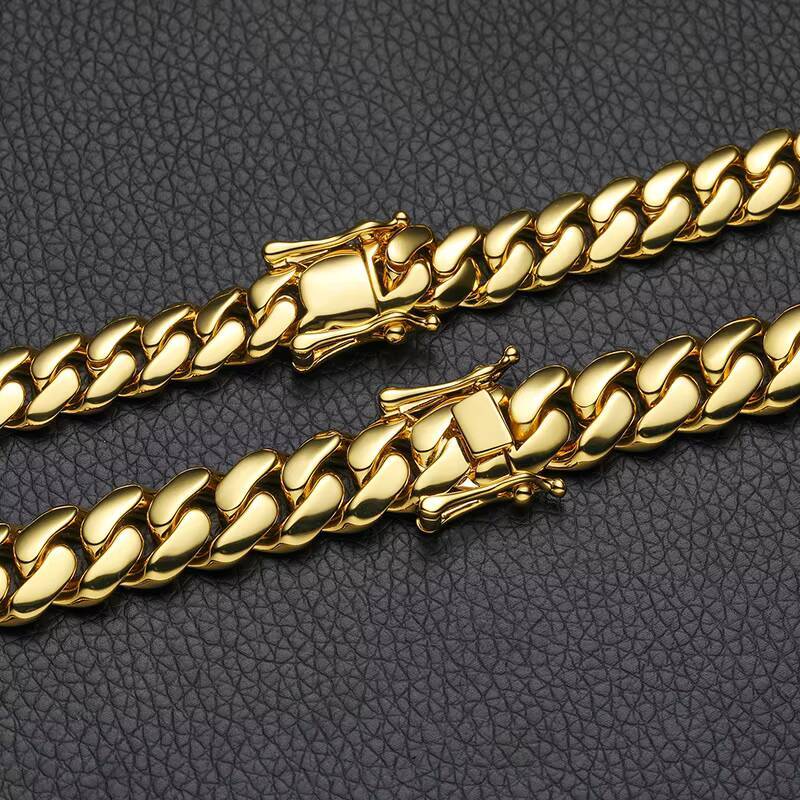 Cadena Cubana Para Hombres Hiphop Jewelry 10mm 12mm Real Gold Plated Heavy Solid Miami Cuban Link Chain Necklace