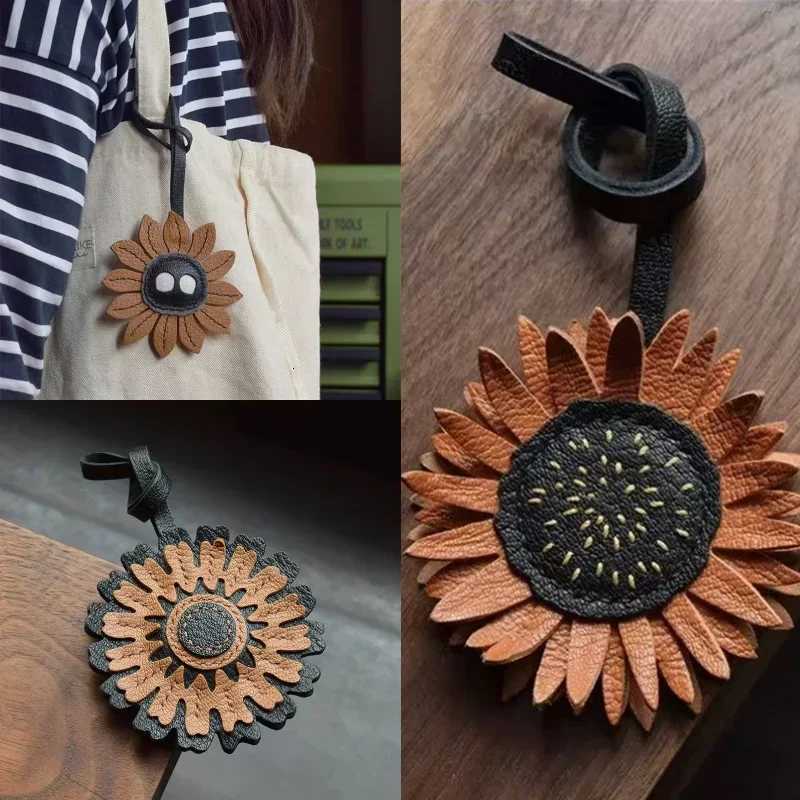 Sunflower Theme High Quality Bag Pendants Accessories Genuine Leather Pumpkin Car Decor Handbag Ornament Key Chain Perfect Gift Y250814