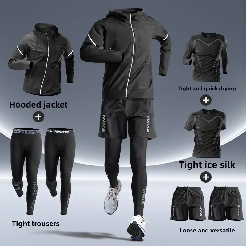 Sports Suits Mens Fitness Clothes Night Running Autumn Tight-fitting Quick-drying Clothes Cycling Training Clothes Equipment 250813
