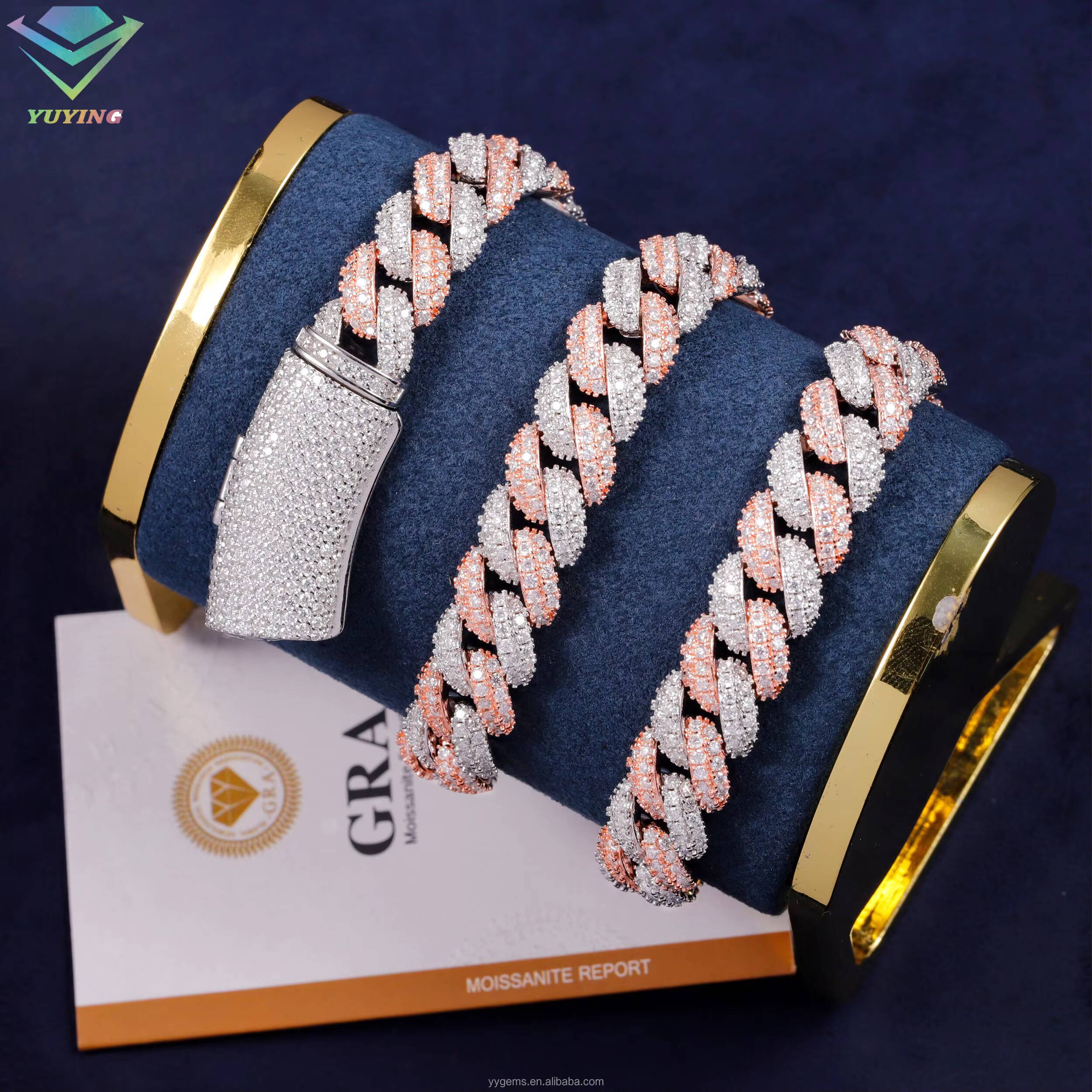 Sier GRA Moissanite 13mm Wide Dia Iced Out Bracelet Necklace Hip Hop Miami Cuban Link Chain for Rapper Men