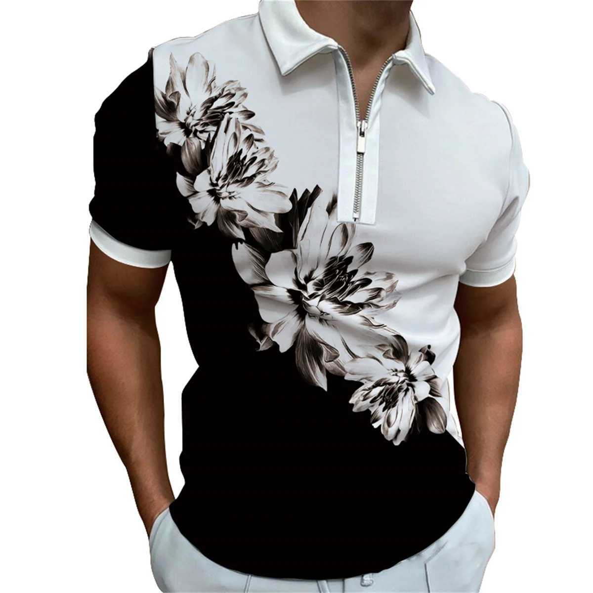 Mens short sleeve summer new zipper casual POLO shirt mens fashion printed lapel POLO shirt T-shirt XJ250804