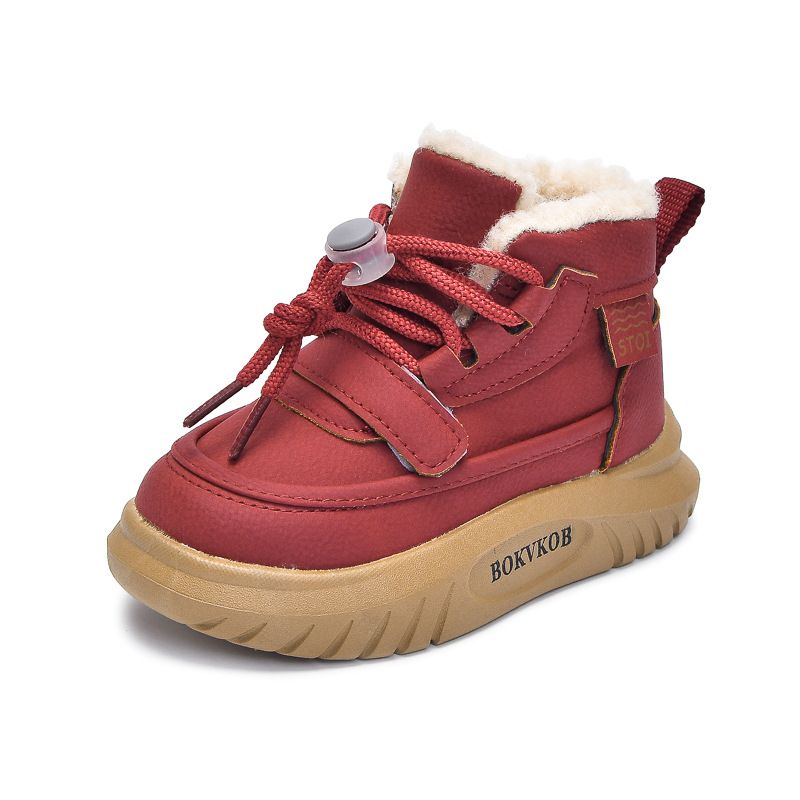 Toddler PU Leather Snow Boots For Children Thick Warm Boy's Cotton Shoes Kidsnest Anti-slip Girl Fur Boots For Kids Winter Plush Shoes Size US5.5