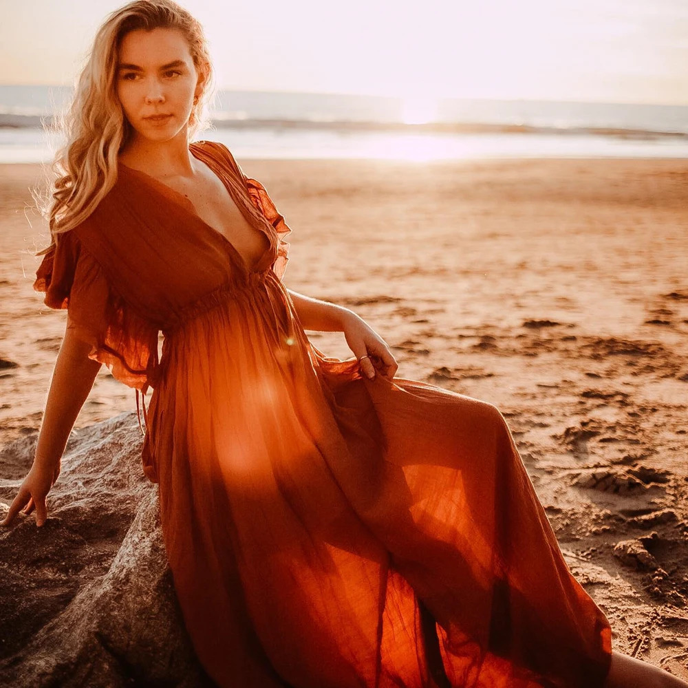 Comfortable Linen Cotton Dress For Pregnant Women Waist Drawstring Beach Skirt Bohemian Po Shooting Pregnancy Dress 250813