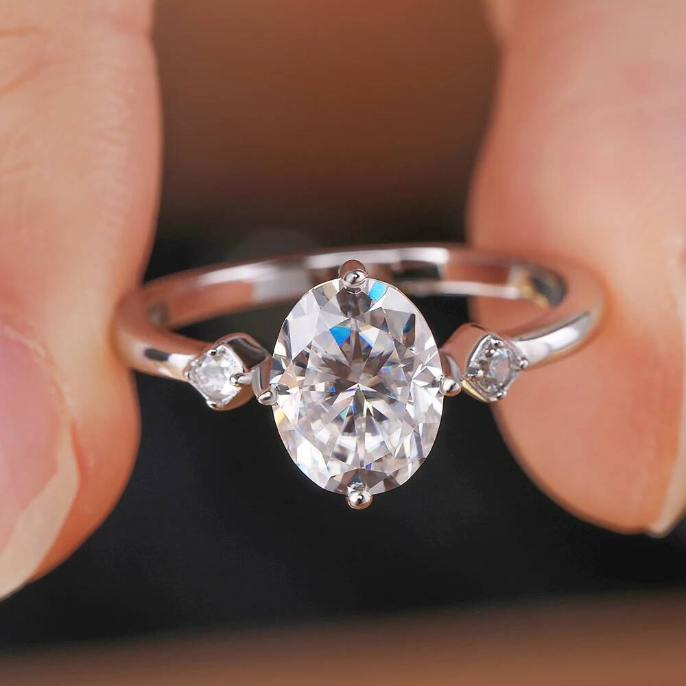 2Carat Oval Cut Full Moissanite Engagement Rings with Certificate 925 Sterling Silver Diamond Wedding Band for Women Fine Jewelr