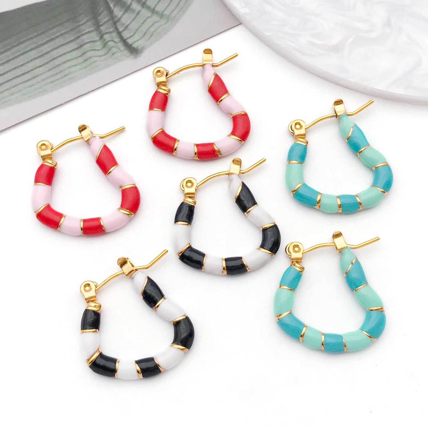 2pcs Stainless Steel Earrings Simple Geometry Colorful Enamel Bamboo Hoop Earrings for Womens Daily Wear Jewelry Accessories XJ250814