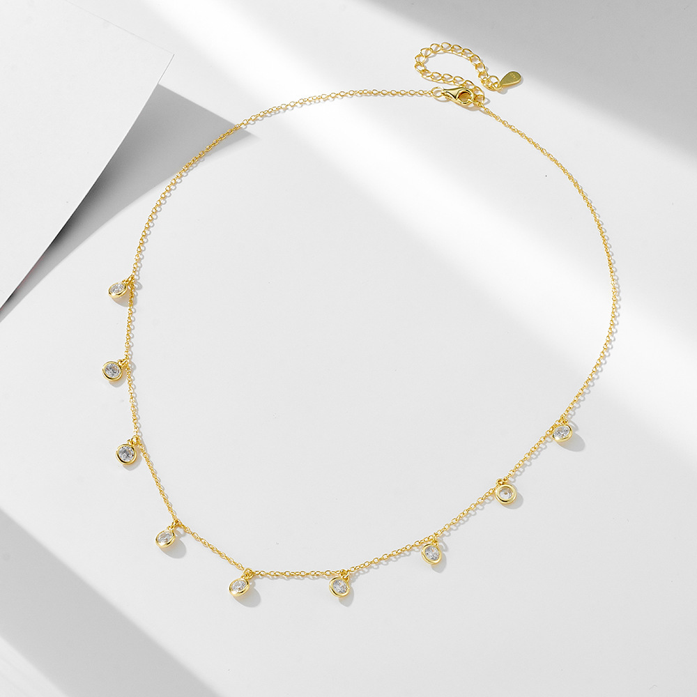 Sterling Sier Starry Sky Dot Zircon Pendant Necklace for Women, Light Ins Style, Personalized Small Dia Tassel Collarbone Chain Jewelry for Women