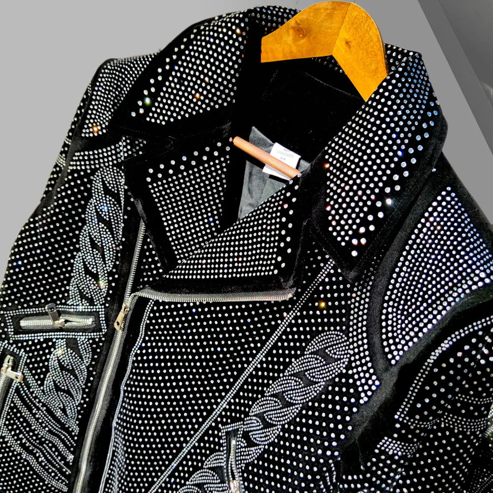 Diamond Rhinestones Jacket Men Top Quality Drill Punk Club Outfit Jacket Autumn Black Jacket Coat Jaqueta Bomber 250811