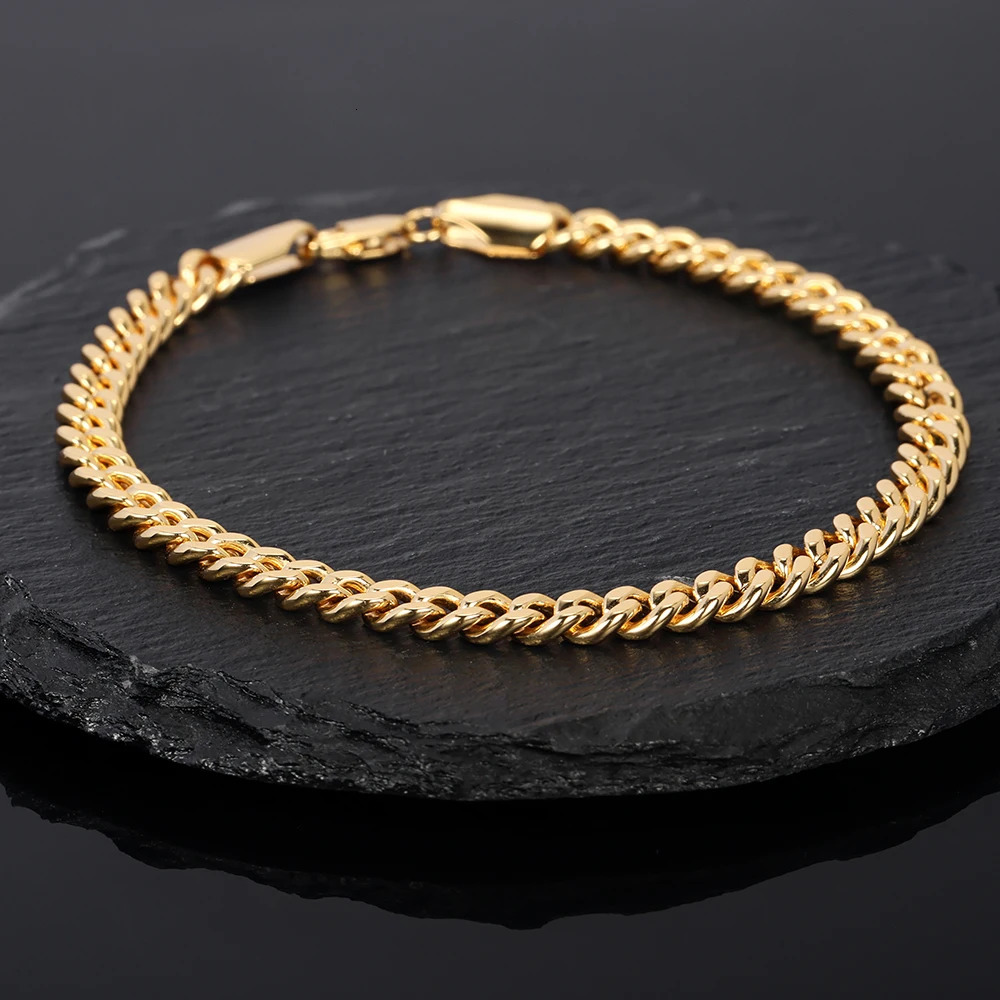 18K Gold Plated Bracelet 925 Sterling Silver Jewelry 5mm Miami Cuban Chain 20cm for Men Women Gifts Punk Style Waterproof USA 250813