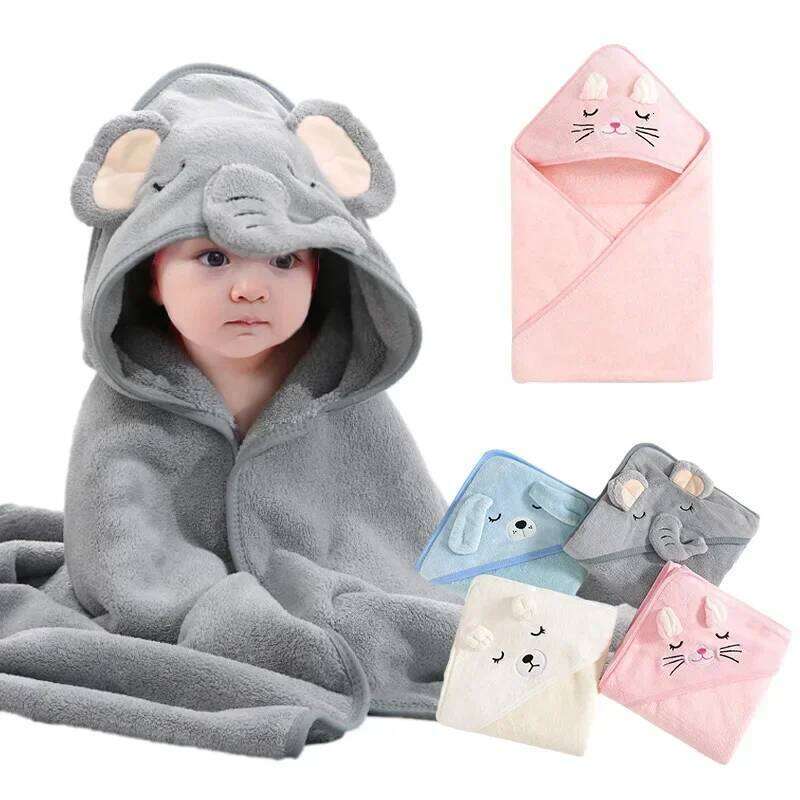 Cartoon Baby Bath Towels Soft Boys Girls Hooded Swaddle Wrap Newborn Towel Blanket Cute Toddler Bathrobe Warm Sleeping Bed Set