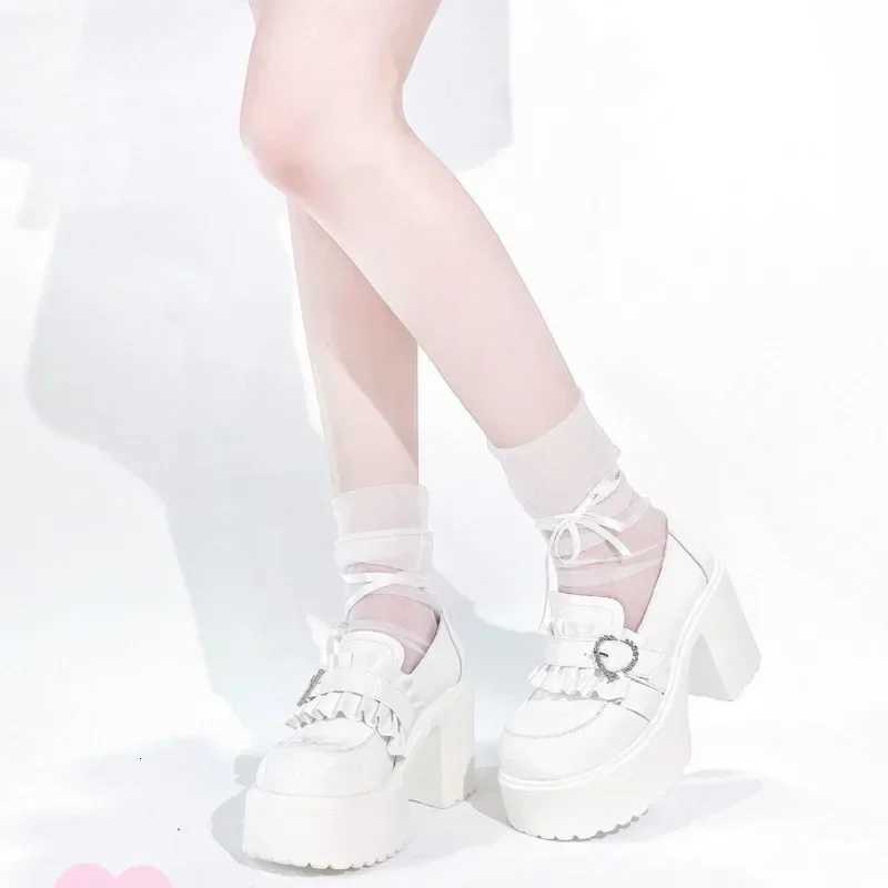 Sweet Heart-Shaped Buckle Lolita High Heels Pump Shoes for Women Y2k PU Leather Waterproof Platform Mary Janes Shoes W250814