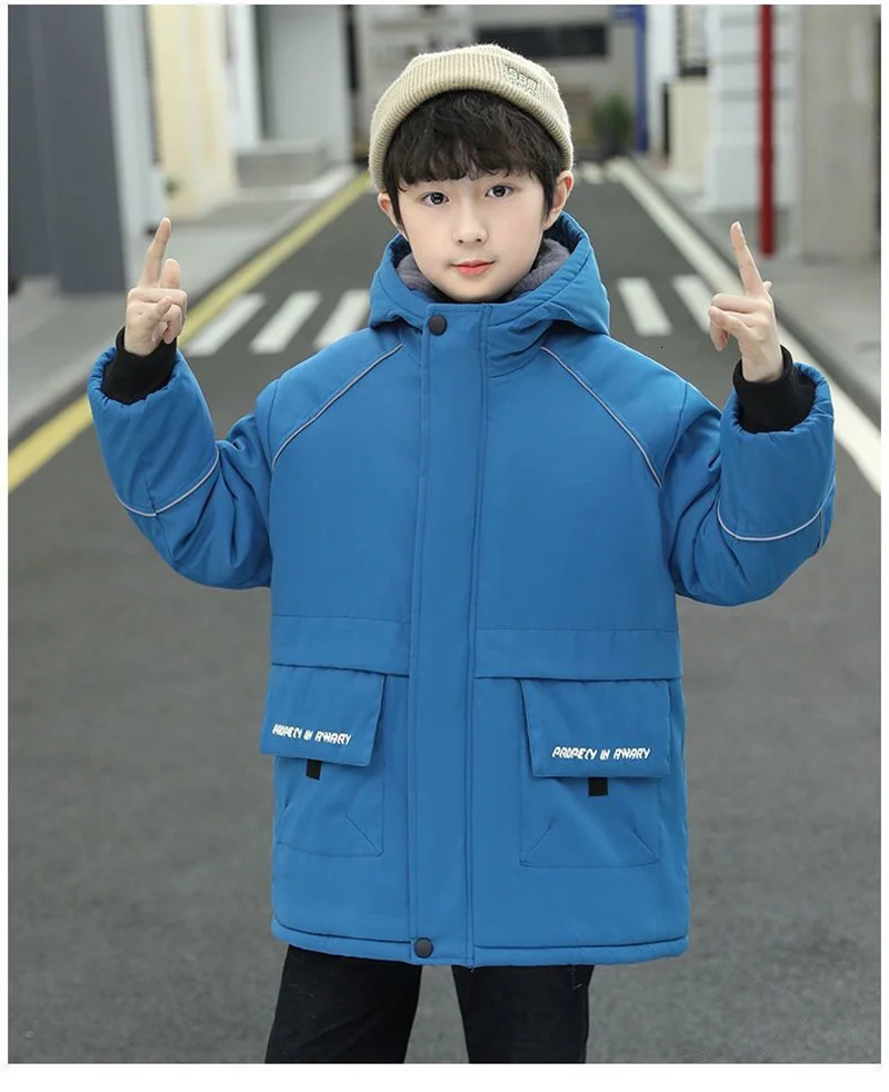 Boys Plus Velvet Outerwear Kids Winter Thicken Warm Overcoat Children Casual Print Jacket Teenager Clothing 250813