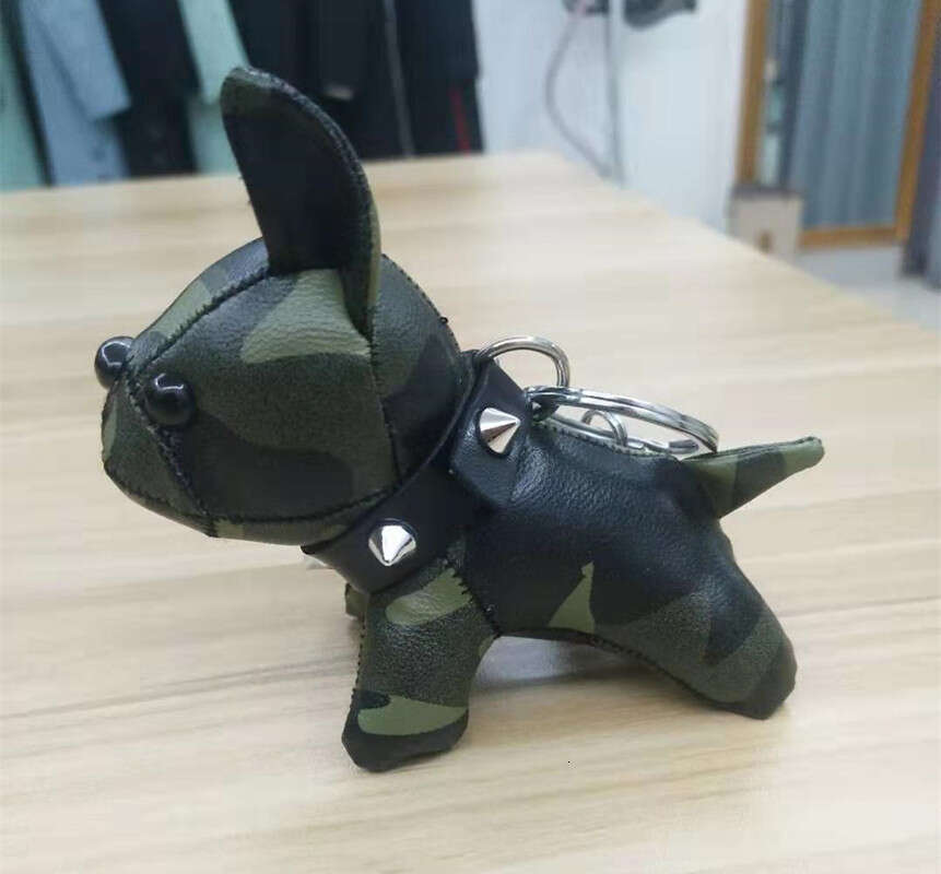 French Leather Cute Puppy Pendant Bulldog Car Keychain Creative Couple Figurine Bag