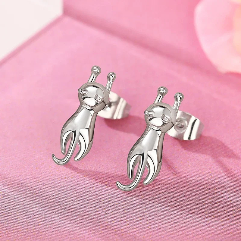 CAOSHI Silver Color Cat Stud Earrings Dainty Animal Pet Earrings for Women Piercing Girls Accessories Fancy Gift Fashion Jewelry 250812