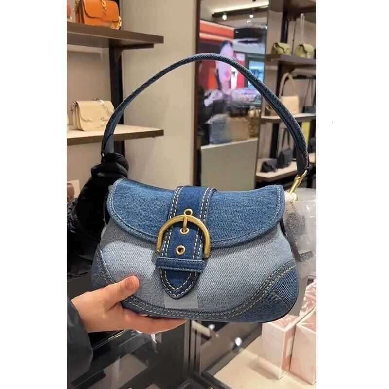 Denim Underarm for Women 2025 Spring Summer New Fashion French Style Bags Designer Women Patchwork Canvas Pea Single Shoulder Baguette Bag