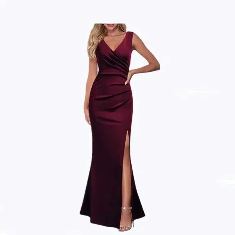 2023 Womens V-neck Sleeveless Maxi Dress Summer Party Dance Slim Side Slit Evening Dress Sexy Backless Ele Long Dress Partywear XJ250814