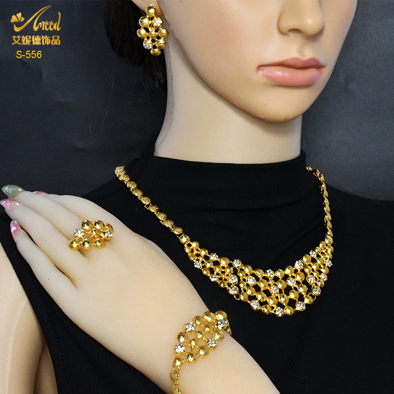 Sunny Costume Jewelry 4-piece set of classic simple earrings necklaces bracelets rings womens brides wedding daily clothing gifts 241014