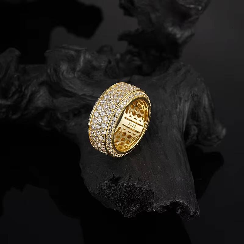 Factory Direct Moissanite S Sier Gold Plated Iced Out Multi Row Design Hip Hop Jewelry Ring