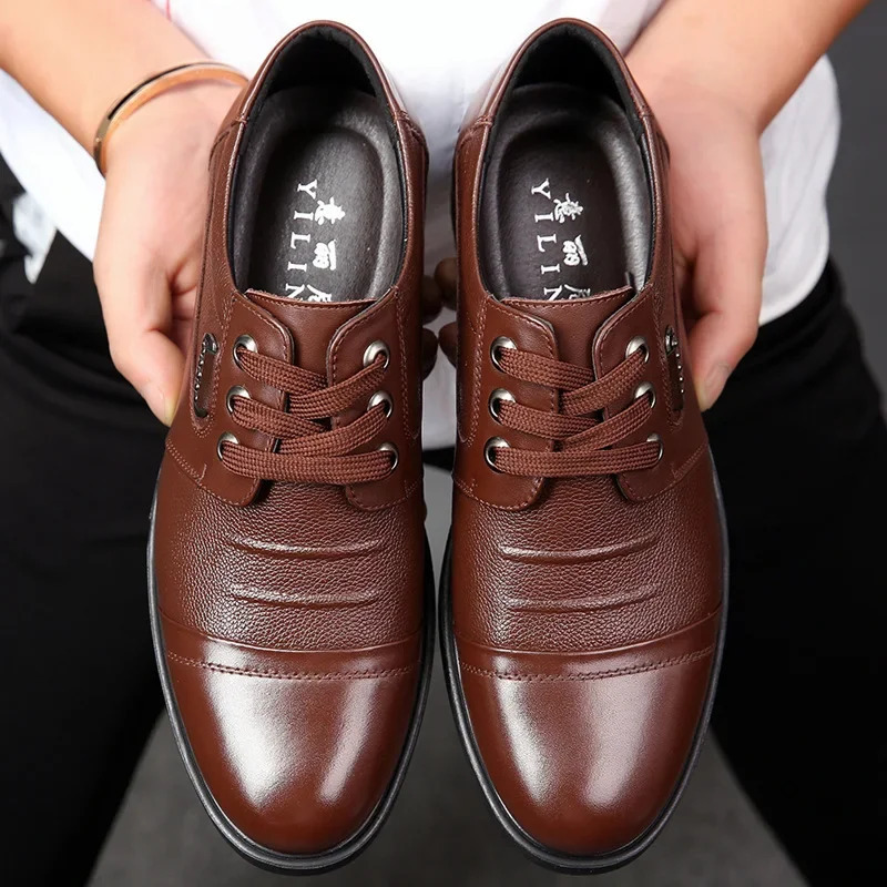 Mens Genuine Cow Leather Shoes Business Casual Shoes With Triple-Stitched Soles For Middle-Aged And Elderly Men 250814