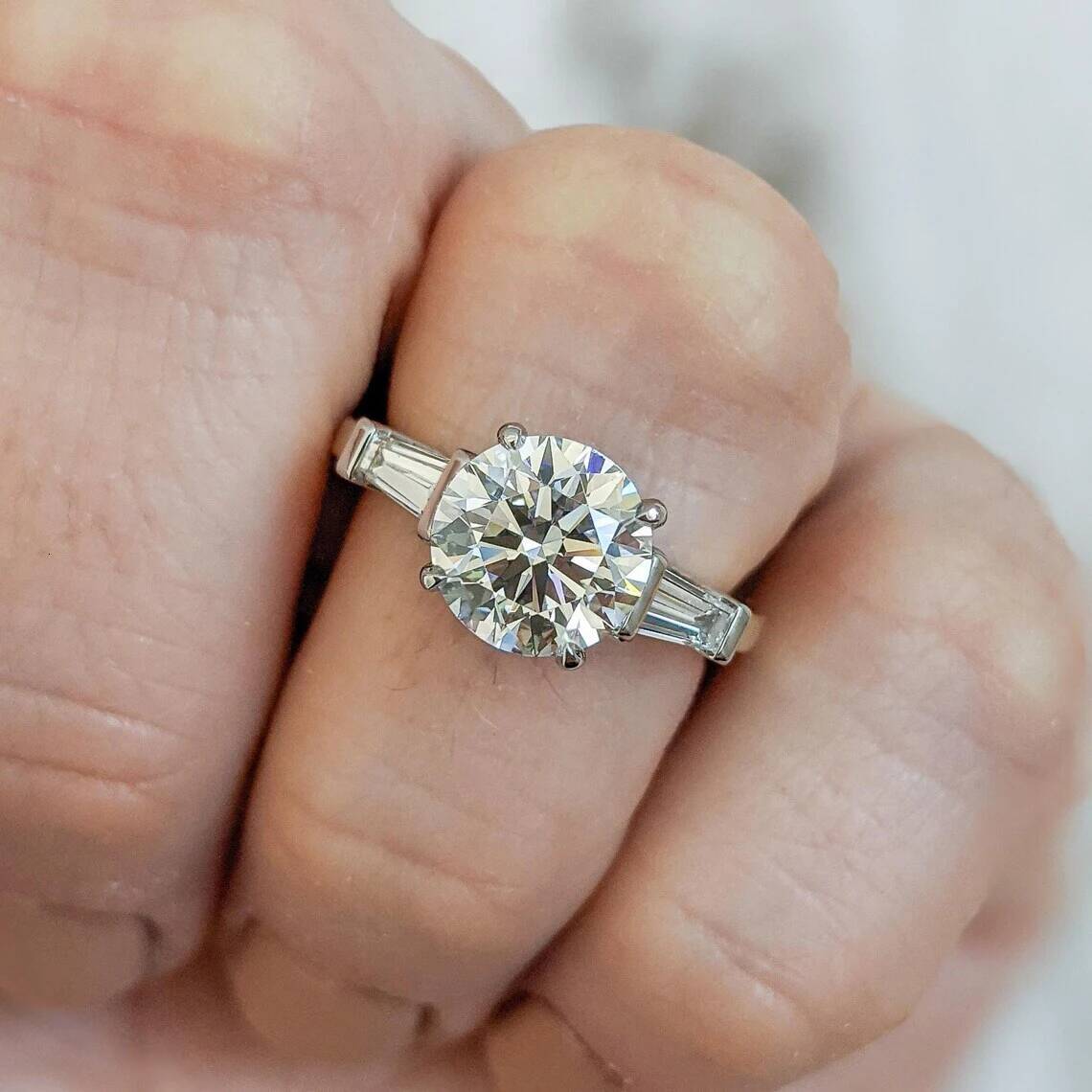 5CT Round Brilliant Moissanite Engagement Rings with Tapered Baguettes Diamond Wedding Ring for Women S925 Silver Fine Jewelry