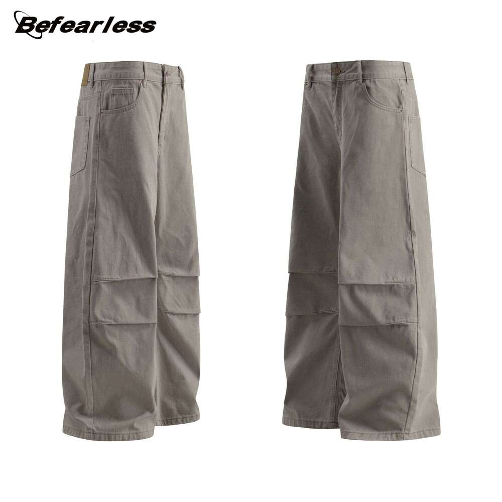 American Style Assut Color Block Scimitar Jeans Trendy Loose Wide-Leg Cargo Casual Pants B5