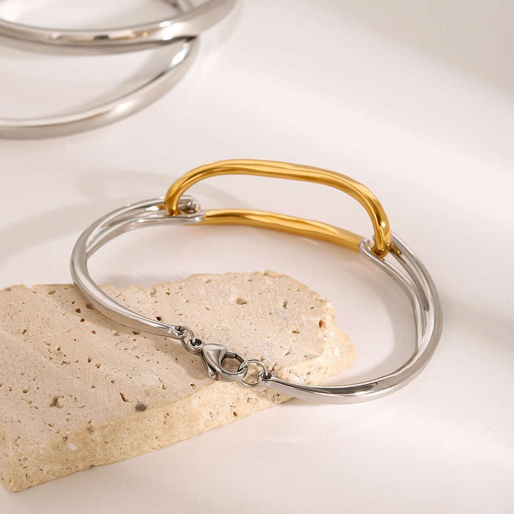 Designer Stainless Color Block Geometric High-End Ins Simple Bracelet Jewelry for Women Titanium Steel