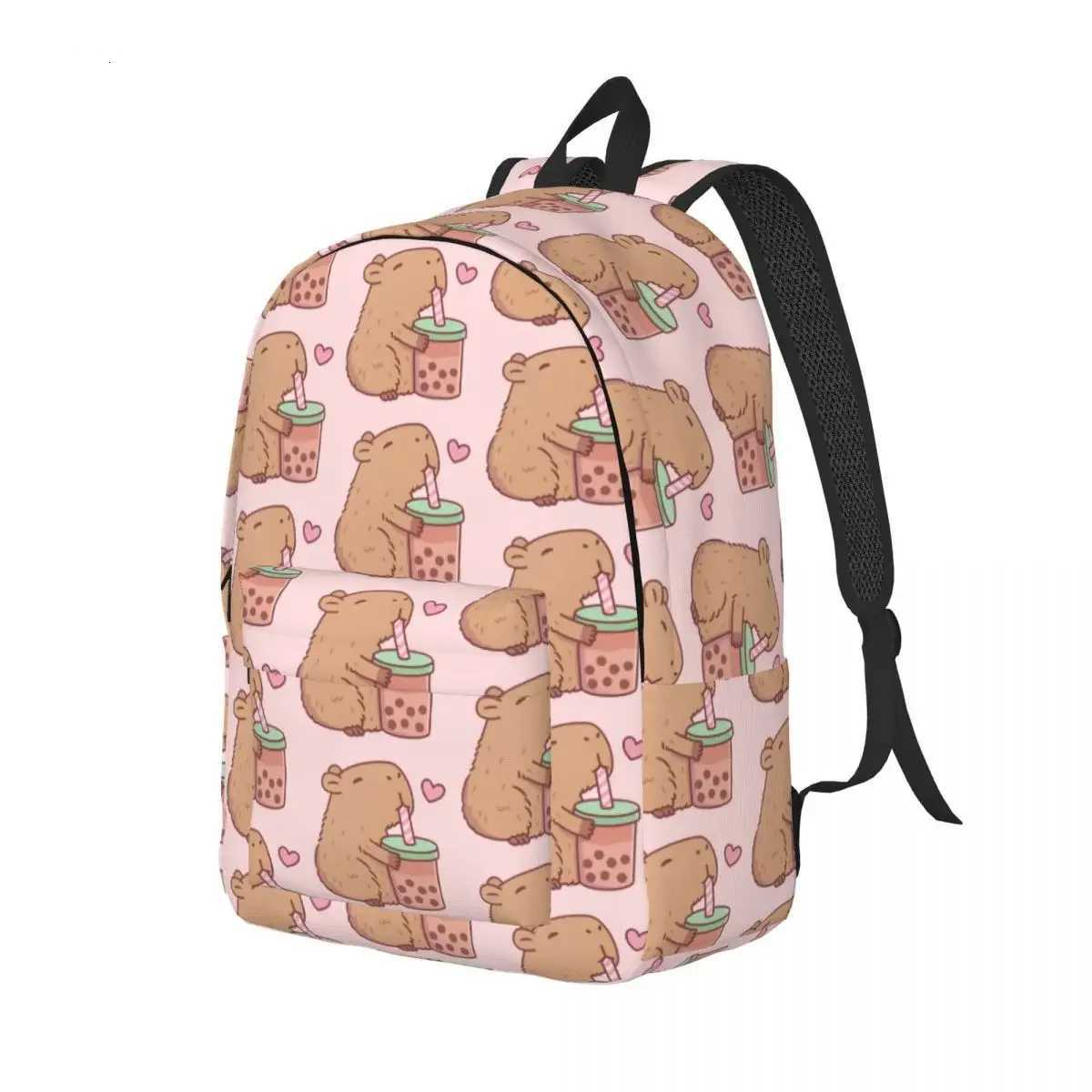 Custom Capybara Drinking Milk Tea Canvas Backpack Women Men Basic Bookbag for College School Mangas Bags XJ250814