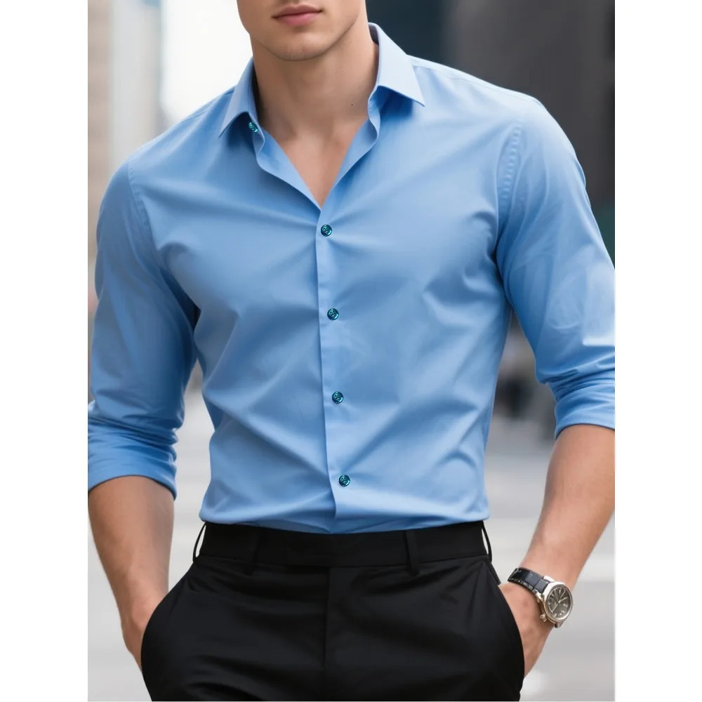 FGKKS Men Shirt Solid Color Long Sleeve Elastic Fabric Mens Multiple Colors Male Quality Basic Shirt 250813
