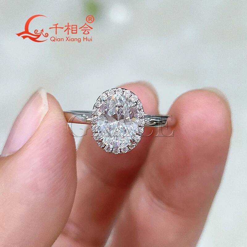 2ct Oval Shape Halo Ring Band 7*9mm 925 Sterling Silver D Color VVS Moissanite Diamond Ring Jewelry Gift for Dating Wedding