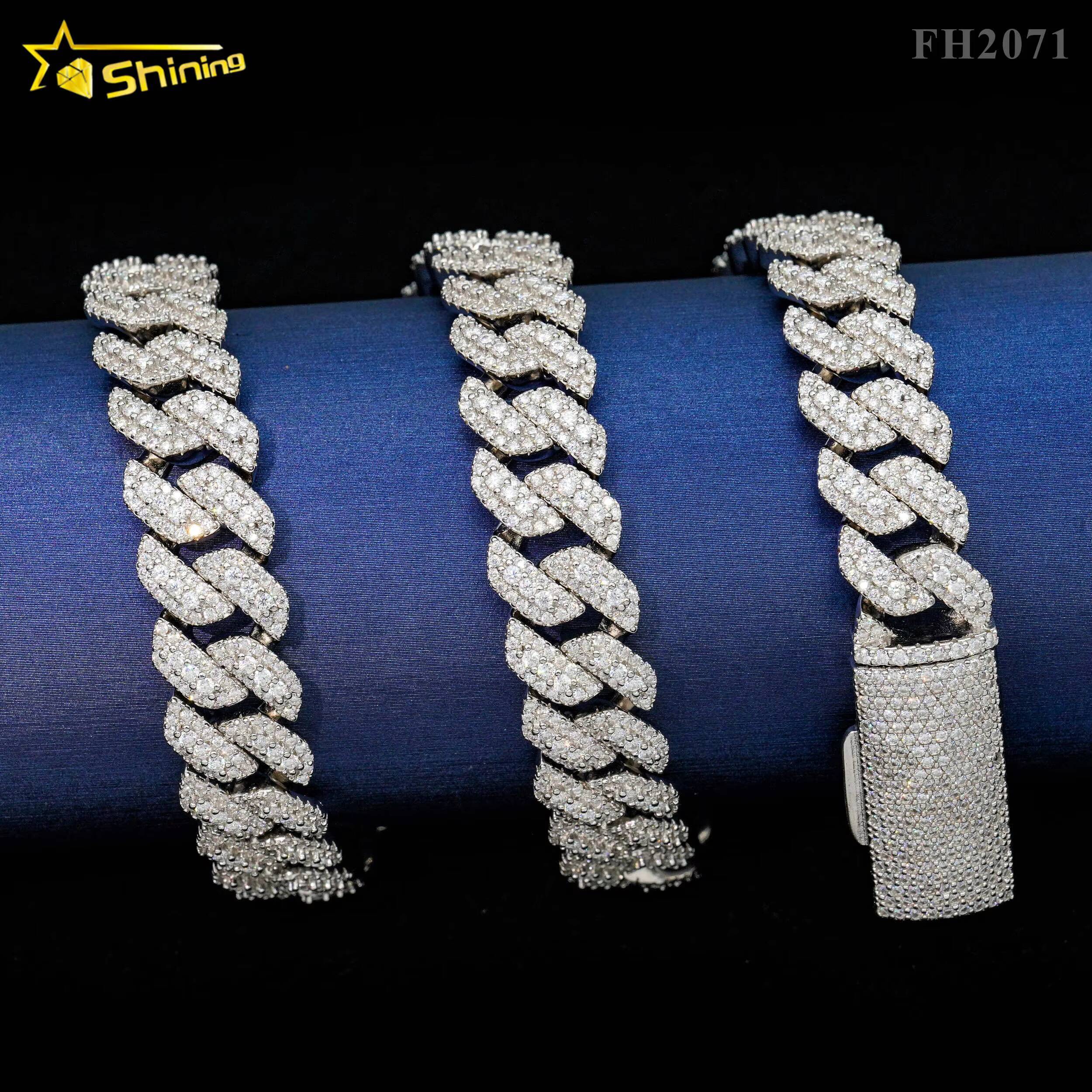 Fast Shipping Iced Out Cuban Necklace 925 Sterling Silver 13MM Moissanite Cuban Link Chain Hip Hop Jewelry