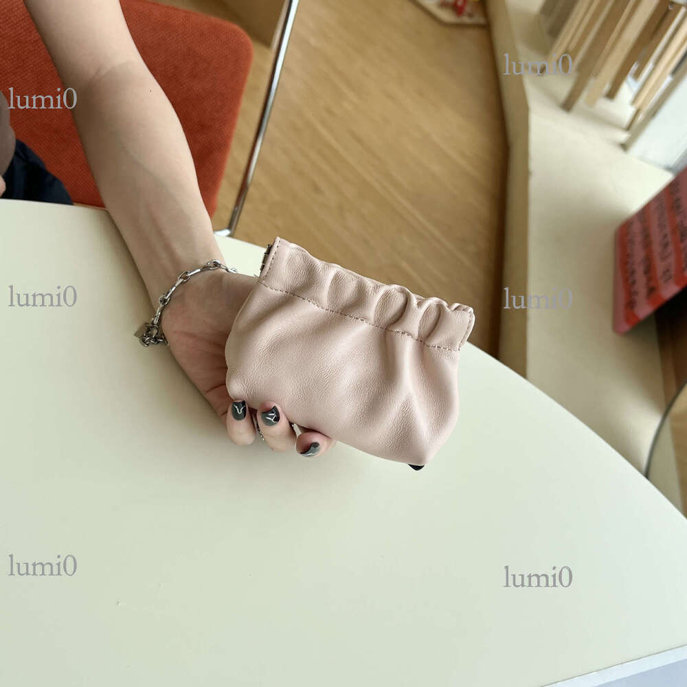 INS Sheepskin Purse Simple Wrinkled Clip Multi-functional Genuine Leather Large Capacity Earphone Coin Storage Lipstick Bag