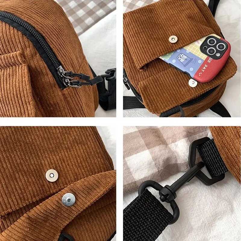 Minimalist and Versatile Striped Velvet Mini Backpack Students and Women for Leisure Travel XJ250814