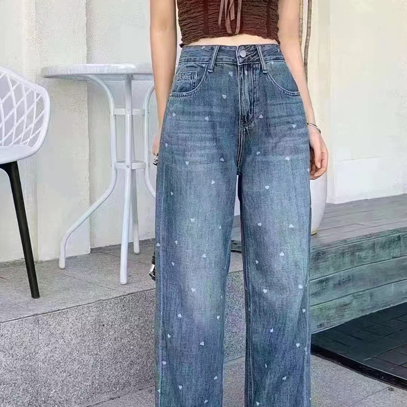New high-quality, non-elastic wide-leg floor-length jeans