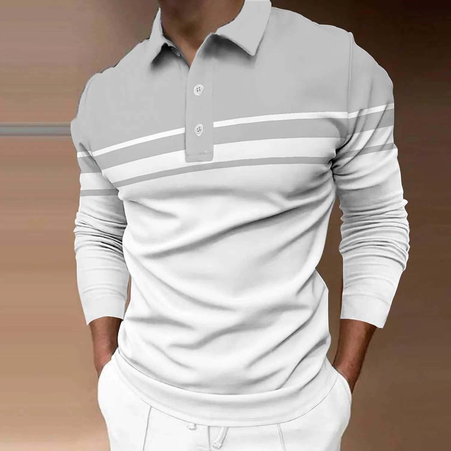 Mens Striped Rugby Long Sleeve Polo Shirt Lapel Shirt Sports Casual Outdoor Office Daily Wear Button Spring Autumn Winter XJ250804