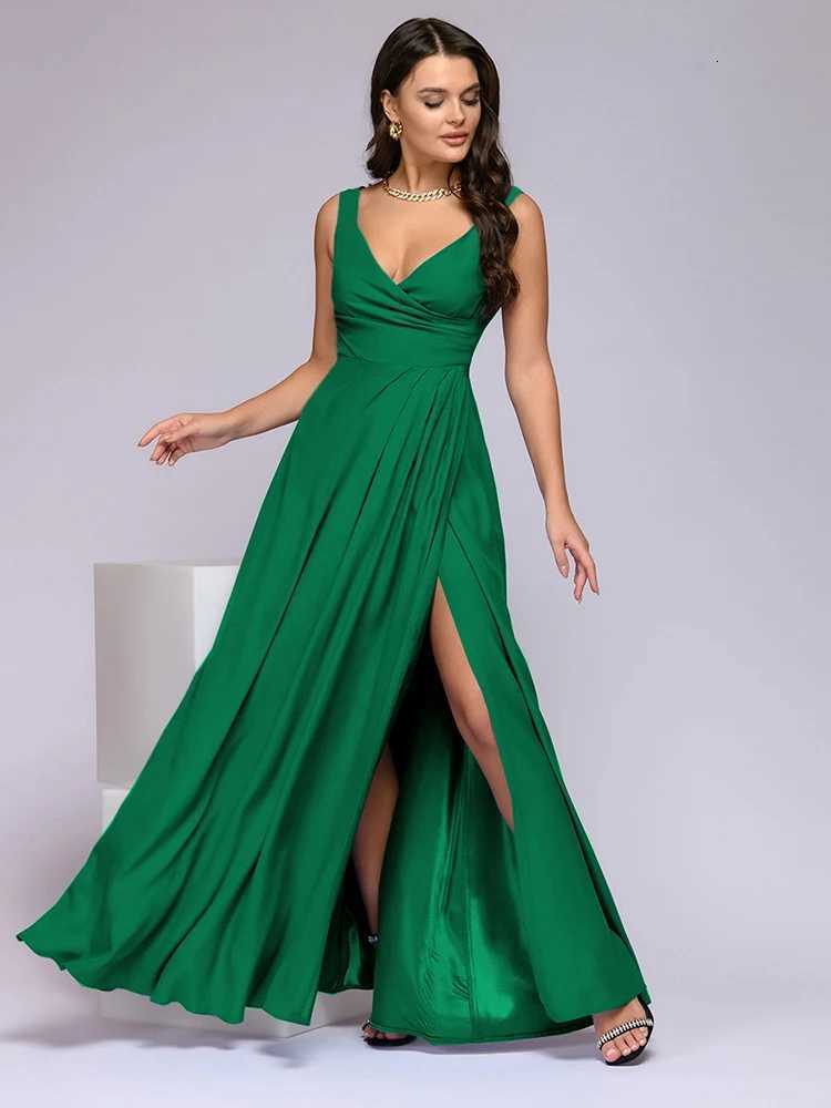 2024 Spring Summer Dress Women Sexy Deep V Neck Sleeveless Slit Maxi Dresses Fashion Ele Solid High Waist Party Dress XJ250814