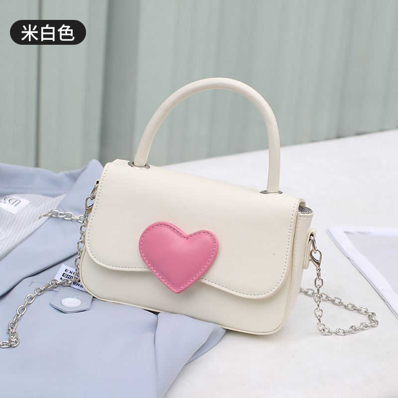 New Pink Heart Color-Block Small Square Fashion High-End Handbag Fresh Simple Versatile Chain Bag