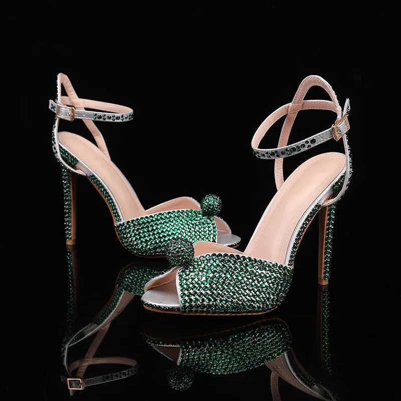 Runway Style Rhinestone Sequined Peep Toe Women Gladiator Sandals Summer Elegant High Heels Crystal Wedding Banquet Bridal Shoes W250814