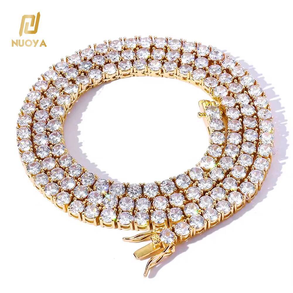 NUOYA Gold Plated Iced Dia 4mm Bling CZ Tennis Chain Men's/Women's Hip Hop Necklace Fine Jewelry