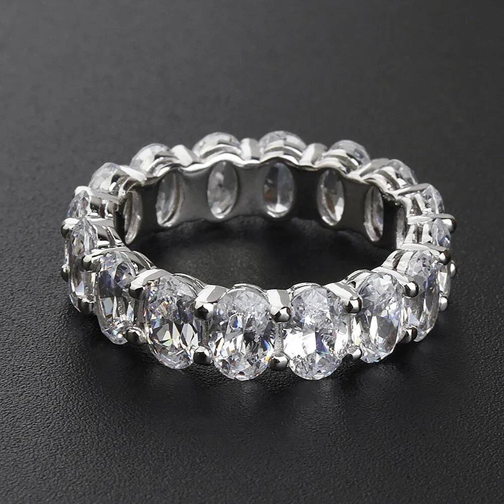 0.3 Carat Oval Cut Moissanite Eternity Rings with Certificate Half/Full Diamond Wedding Band for Women 925 Silver Stacking Ring