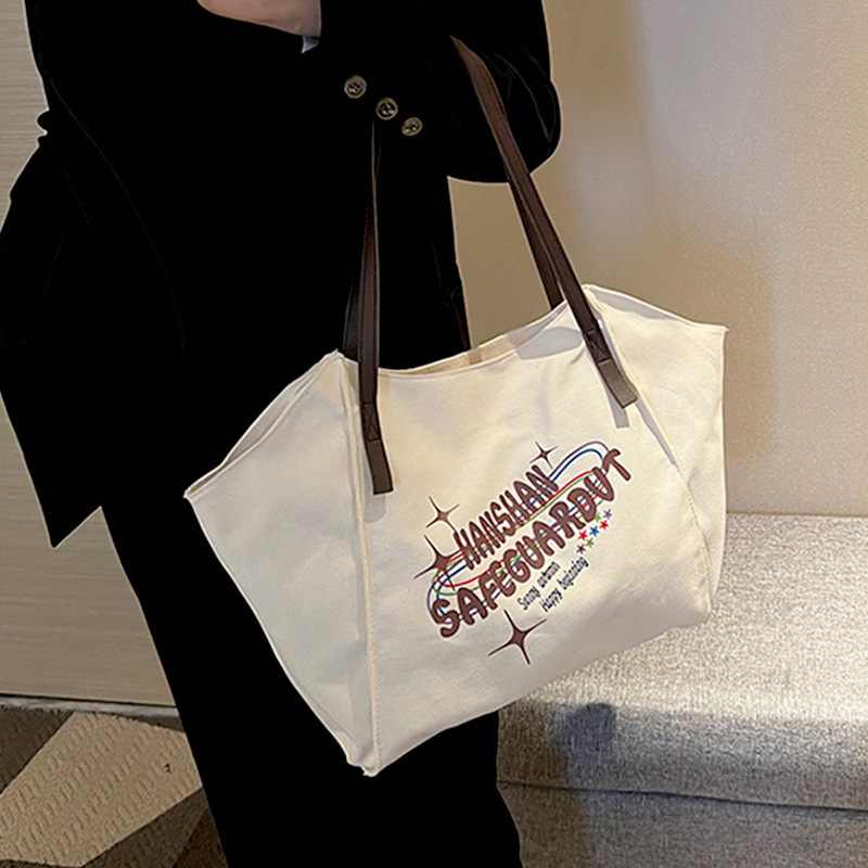 Autumn Tote Large Capacity Fashion Letter Shoulder Ins Trendy Versatile Personality Canvas Bag for Women